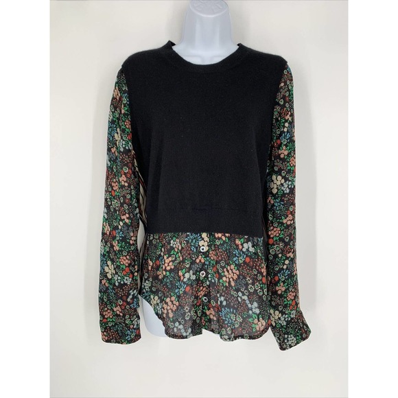 VERONICA Beard Cashmere Silk Shirt Sweater Sz M Black Floral Long Sleeve - Picture 1 of 7